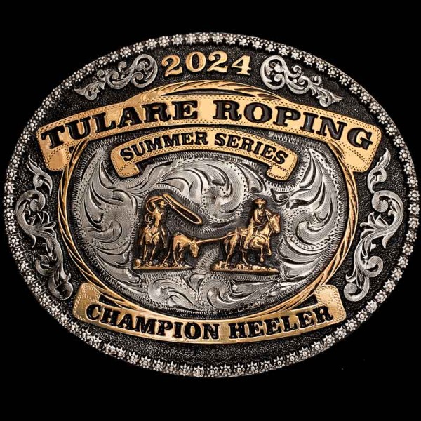 Your Champion Heeler will fall in love with the Boone Belt Buckle. Featuring our signature berry frame with hand engraved silver base and bronze inner rope frame. Customize this buckle now!
